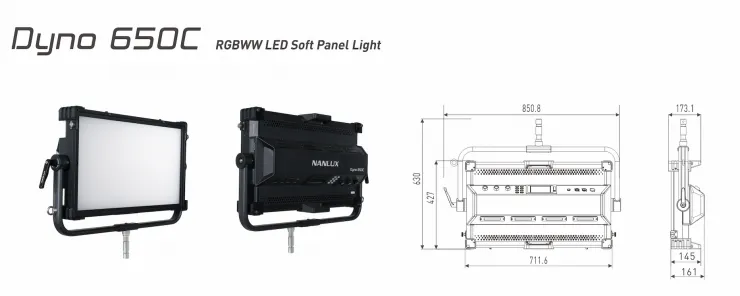Nanlux Dyno 650C RGBWW LED Soft Panel 2700K to 20000K with Pole Operation