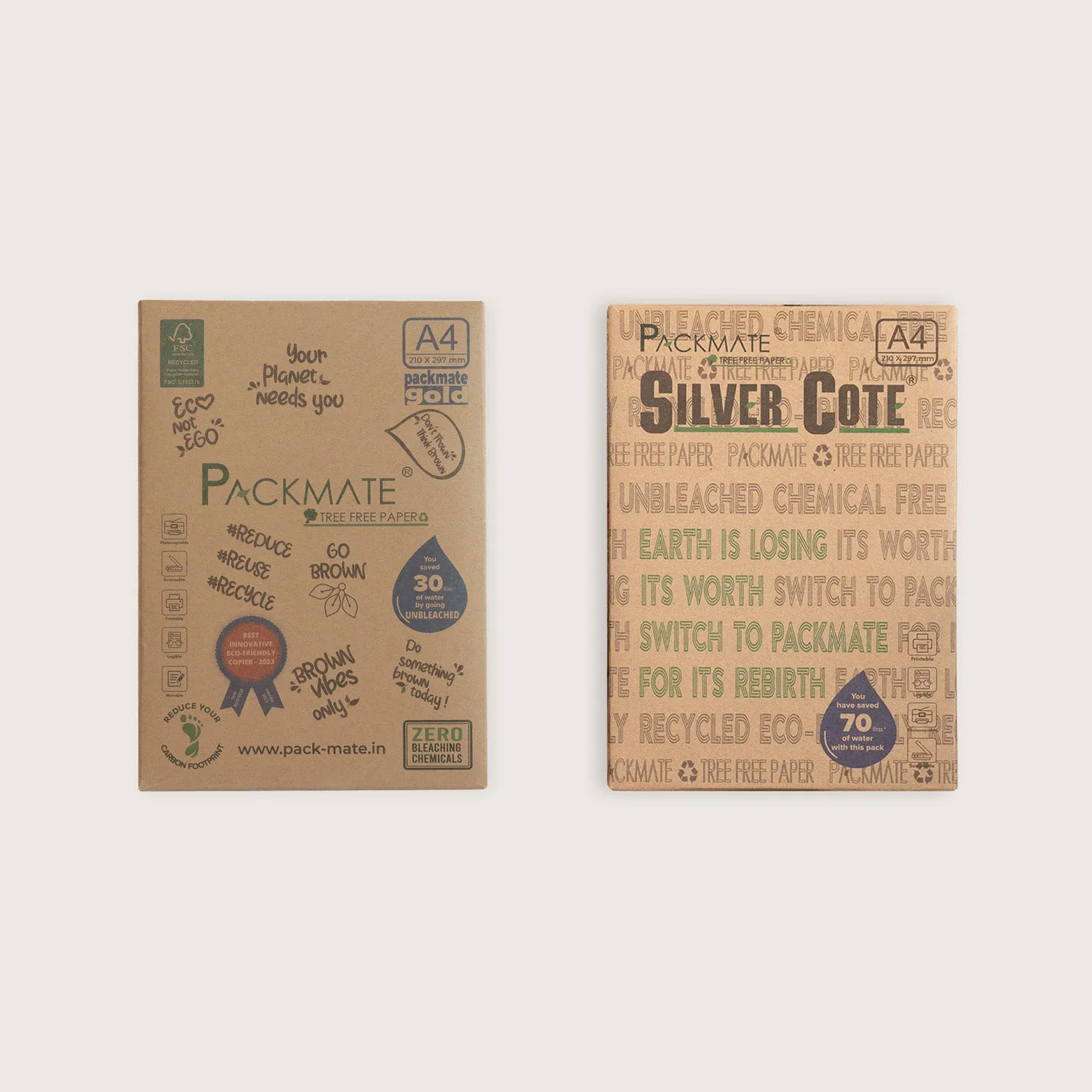 Packmate A4 Copier Combo (1 Silvercote   1 Gold) Made From 100% Recycled Paper