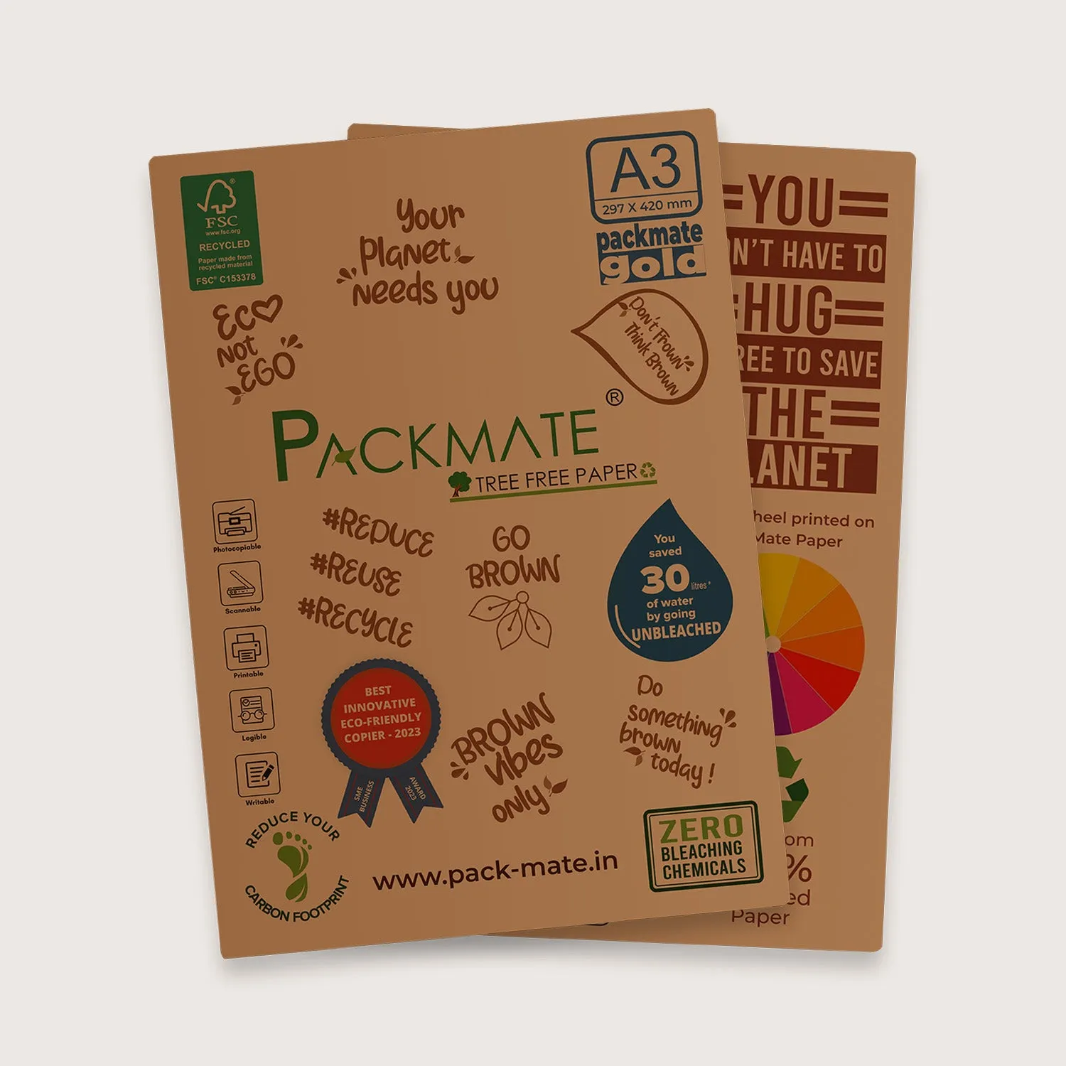 Packmate Gold Copier - A3, 1 Ream, 500 Sheet |  Made From 100% Recycled Paper