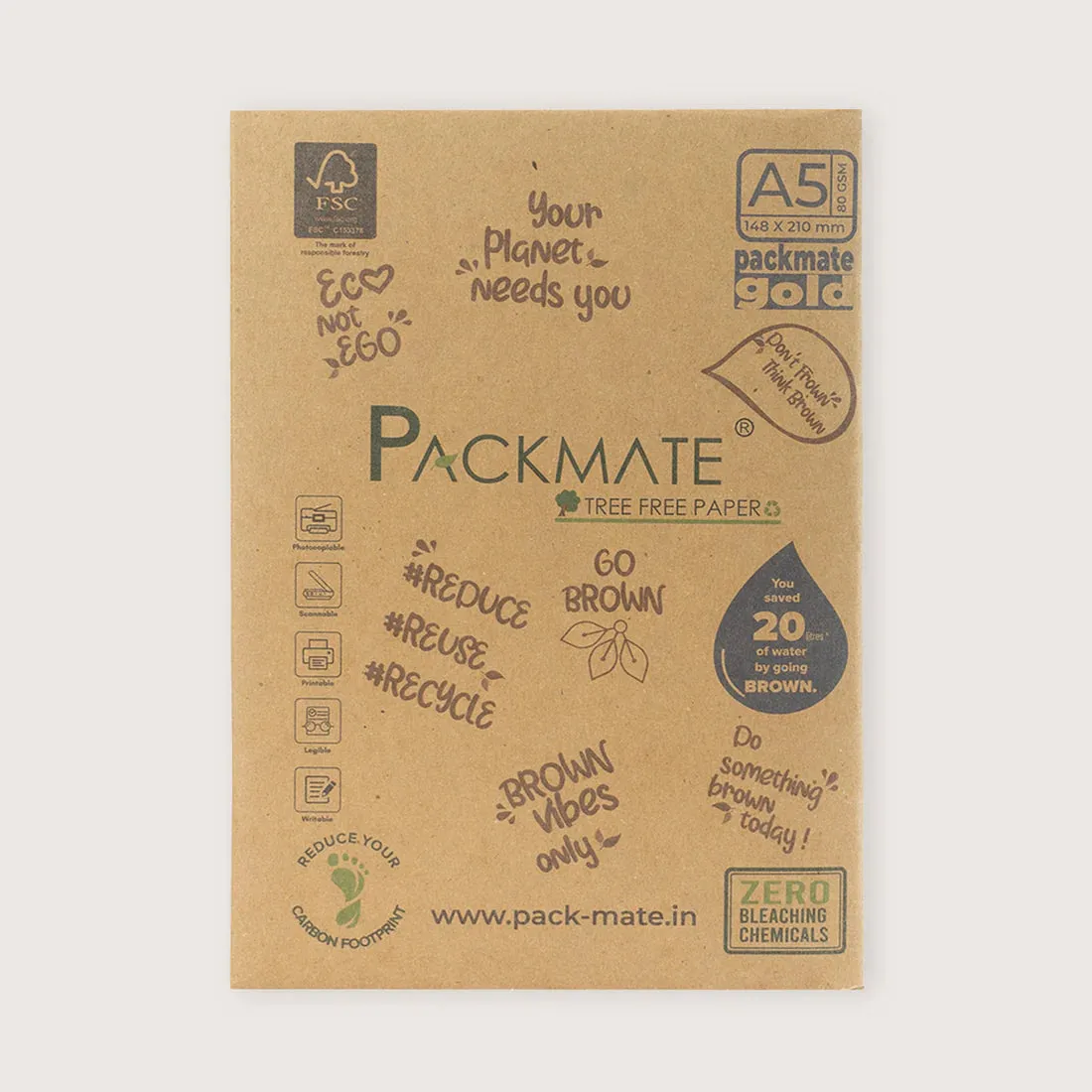 Packmate Gold Copier - A5, 1 Ream, 500 Sheet (Pack of 2)  Made From 100% Recycled Paper