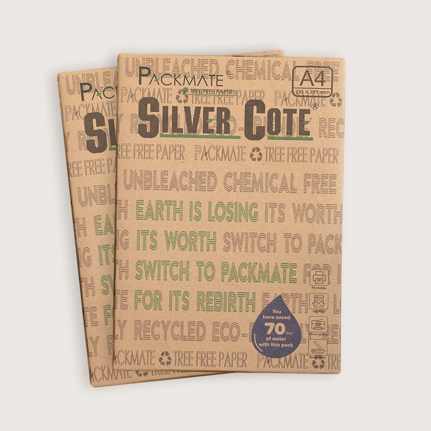 Packmate Silvercote A4 Printer Paper, 500 Sheets |  Made From 100% Recycled Paper