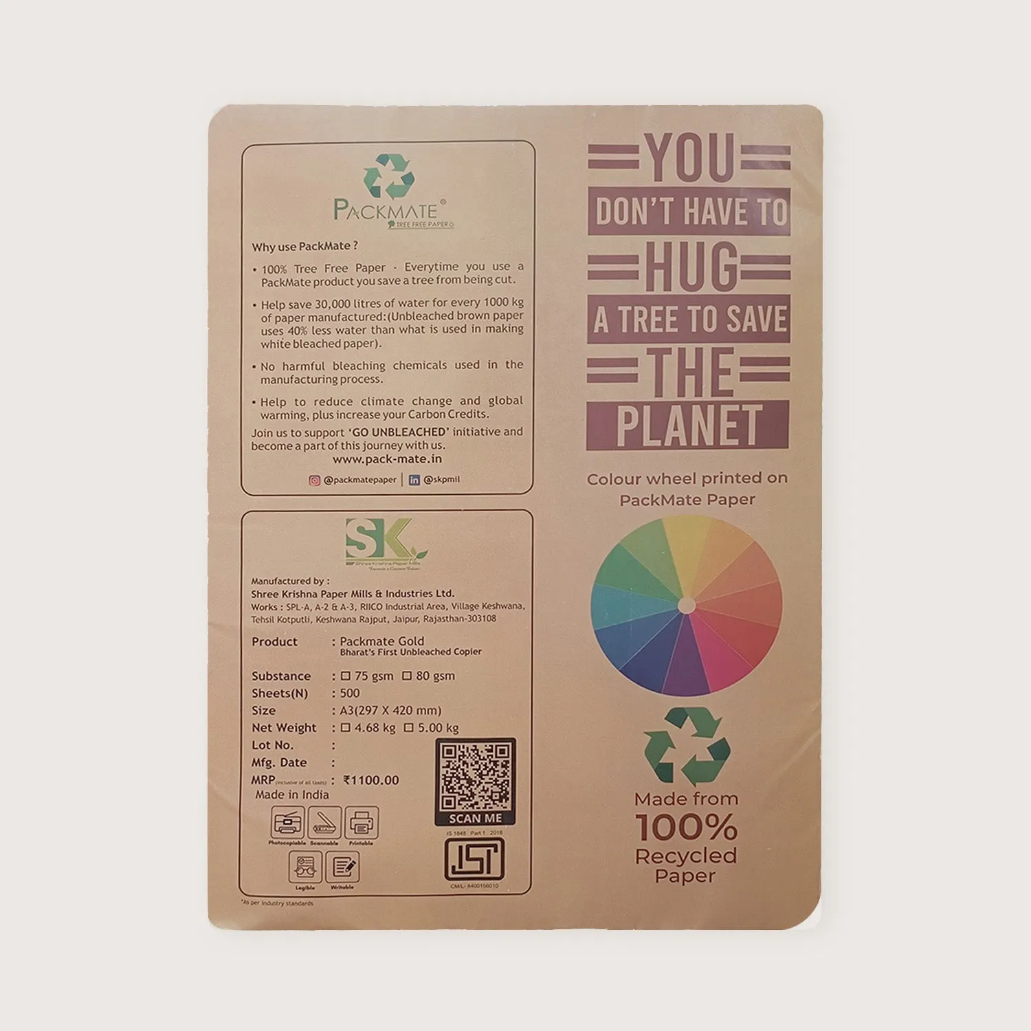 Packmate Silvercote Copier - A3, 1 Ream, 500 Sheet |  Made From 100% Recycled Paper
