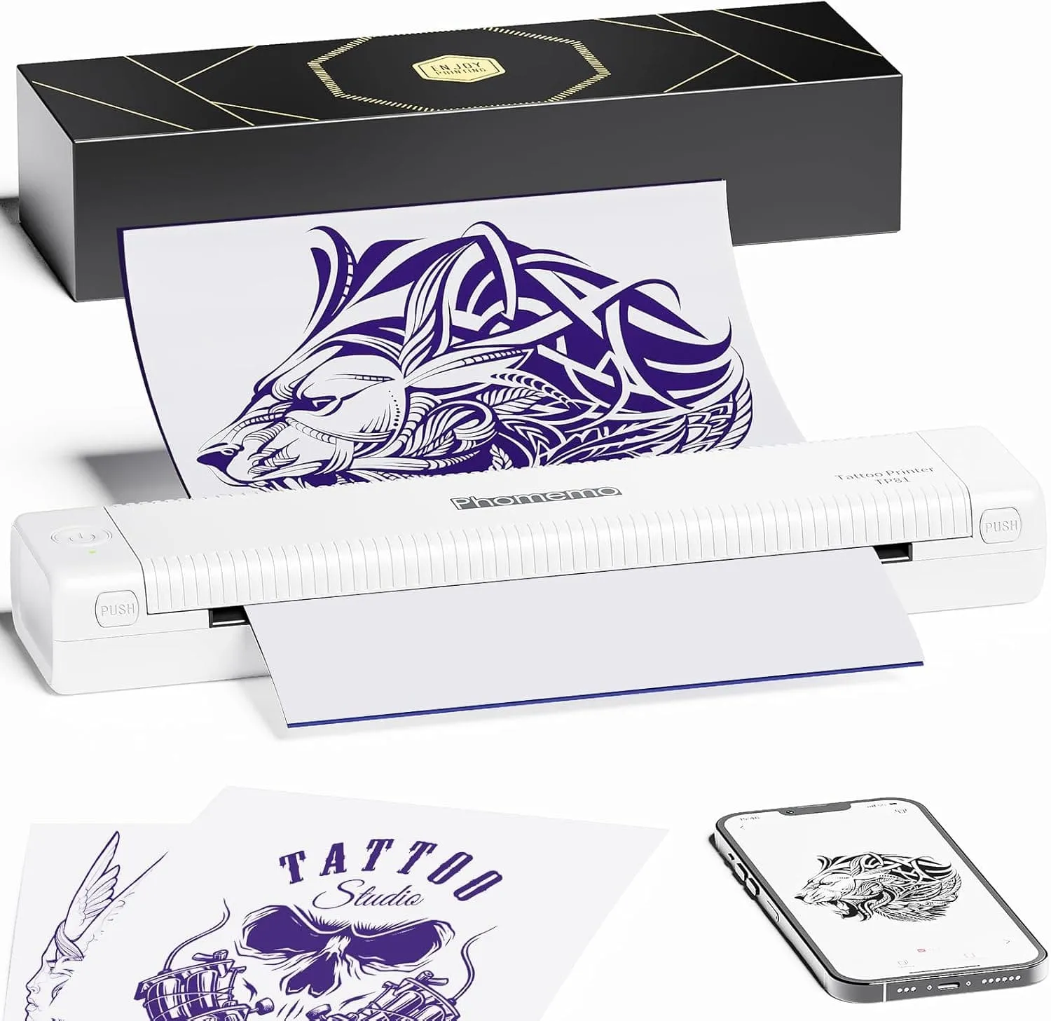 Phomemo New Tattoo Printer TP81, Tattoo Stencils Printer with 10 Tattoo Stencil Papers, Wireless Bluetooth Thermal Tattoo Printer Transfer Machine Compatible with Smart phone iPad & PC, Tablet, Gray