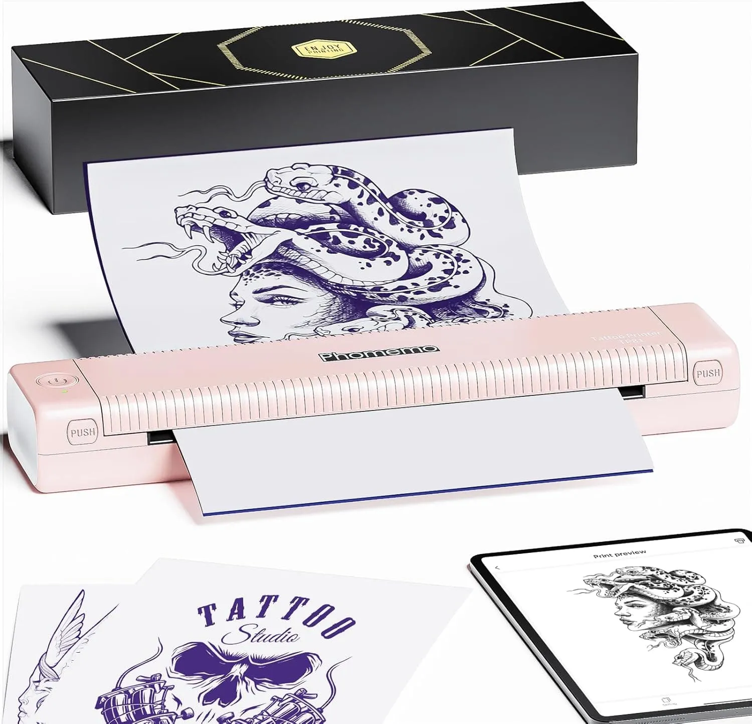 Phomemo New Tattoo Printer TP81, Tattoo Stencils Printer with 10 Tattoo Stencil Papers, Wireless Bluetooth Thermal Tattoo Printer Transfer Machine Compatible with Smart phone iPad & PC, Tablet, Gray