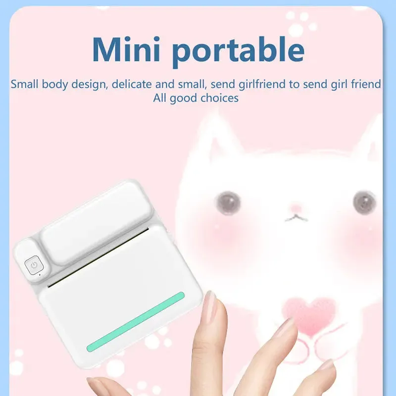 Portable Mini Printer HD Photo Pocket Thermal Label With White Color Adhesive Paper Wireless Bluetooth Learning Paper Mini Maker