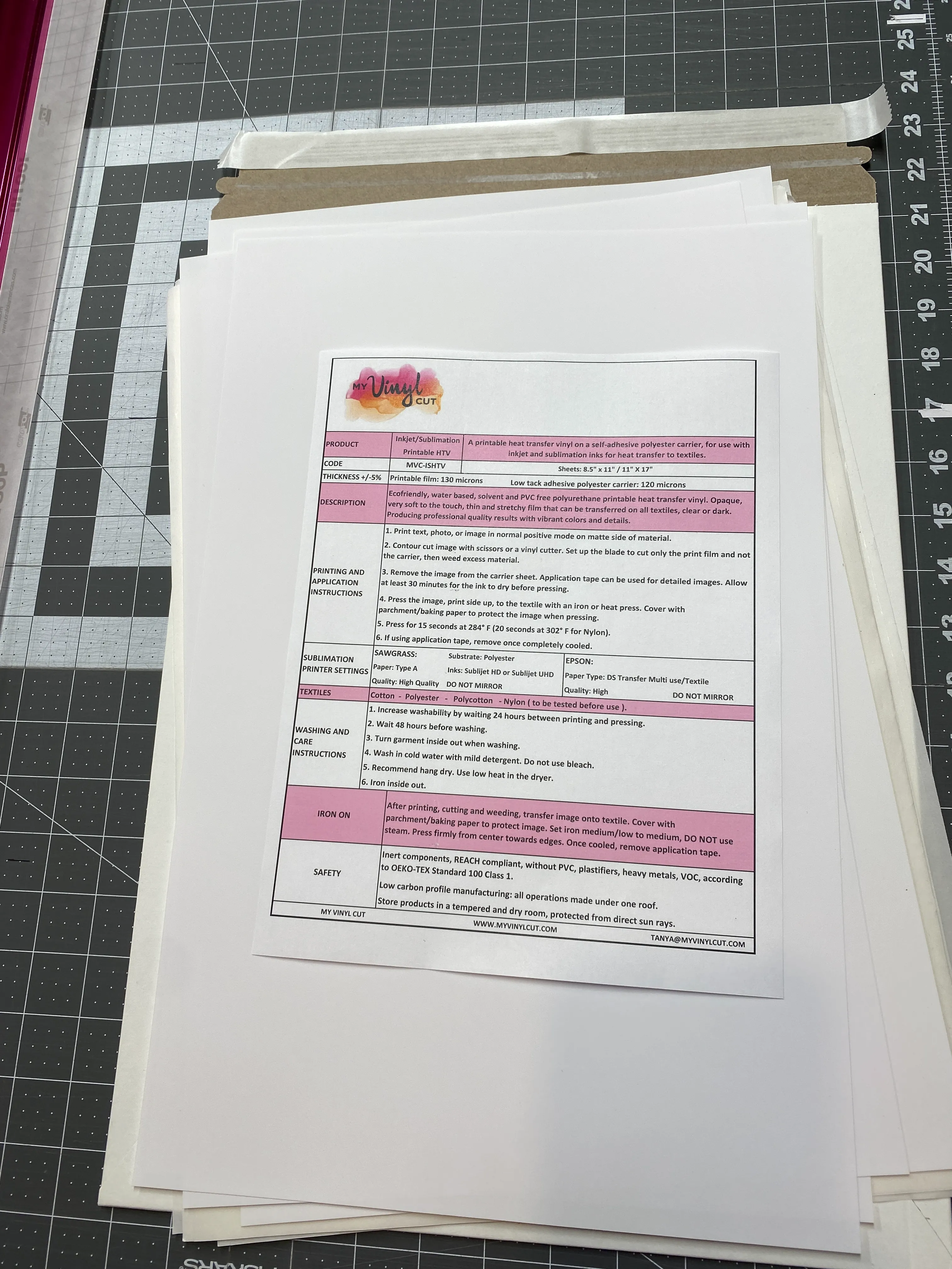 Printable Heat Transfer Vinyl (PU) for your home desktop Inkjet or Sublimation printer 5 or 10 sheet pack