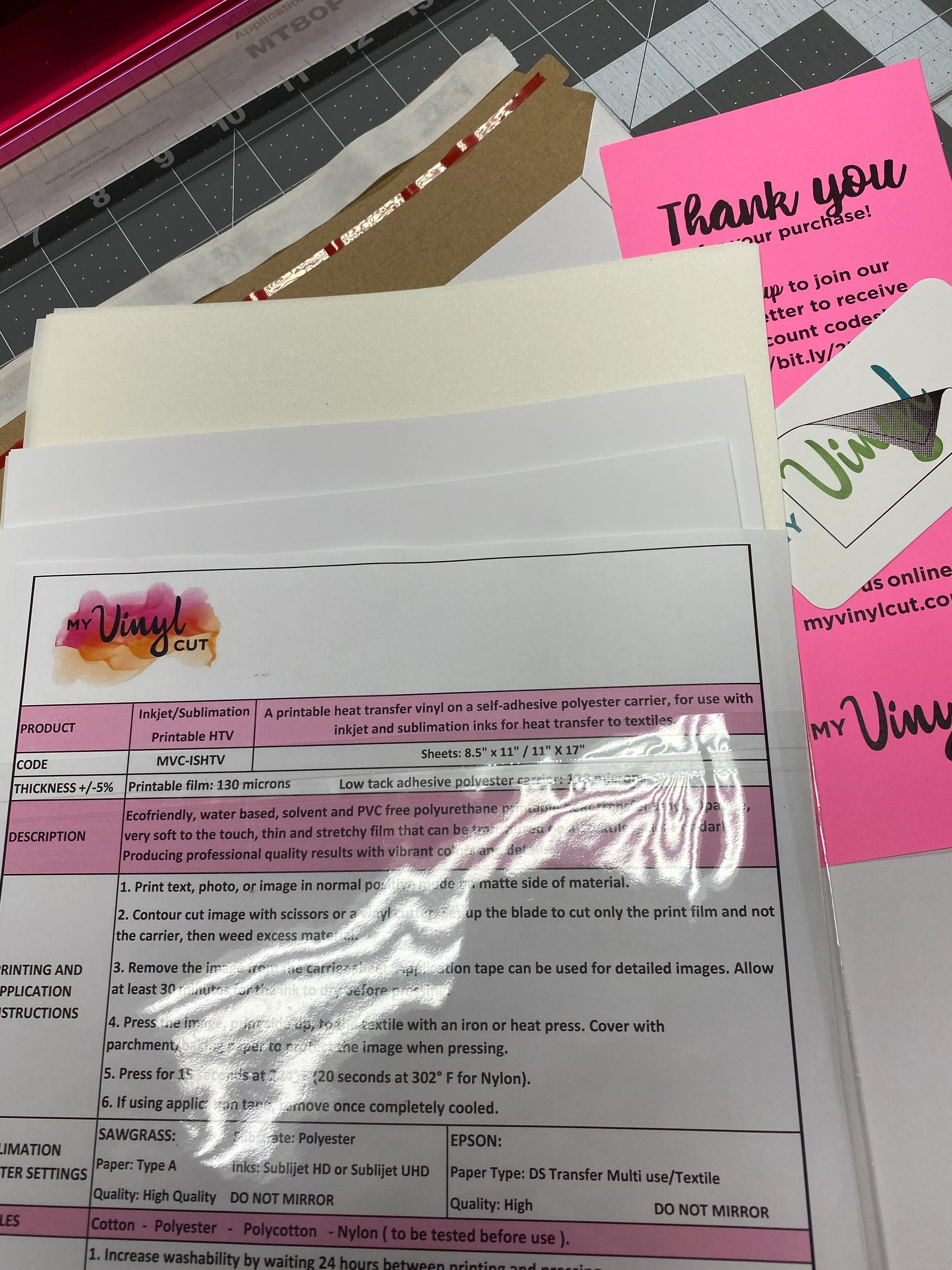 Printable Heat Transfer Vinyl (PU) for your home desktop Inkjet or Sublimation printer 5 or 10 sheet pack