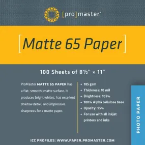 Promaster 3330 Matte 65 Paper 8.5"x11" - 100 Sheets Inkjet
