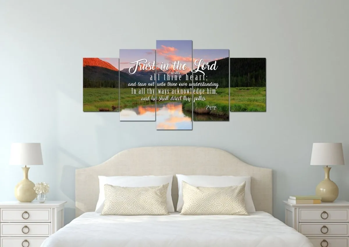 Proverbs 35-6 #38 Kjv 'Trust In The Lord With All Thine Heart' Christian Scripture Wall Art Canvas - Christian Canvas Wall Art