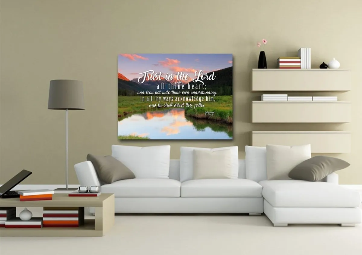 Proverbs 35-6 #38 Kjv 'Trust In The Lord With All Thine Heart' Christian Scripture Wall Art Canvas - Christian Canvas Wall Art