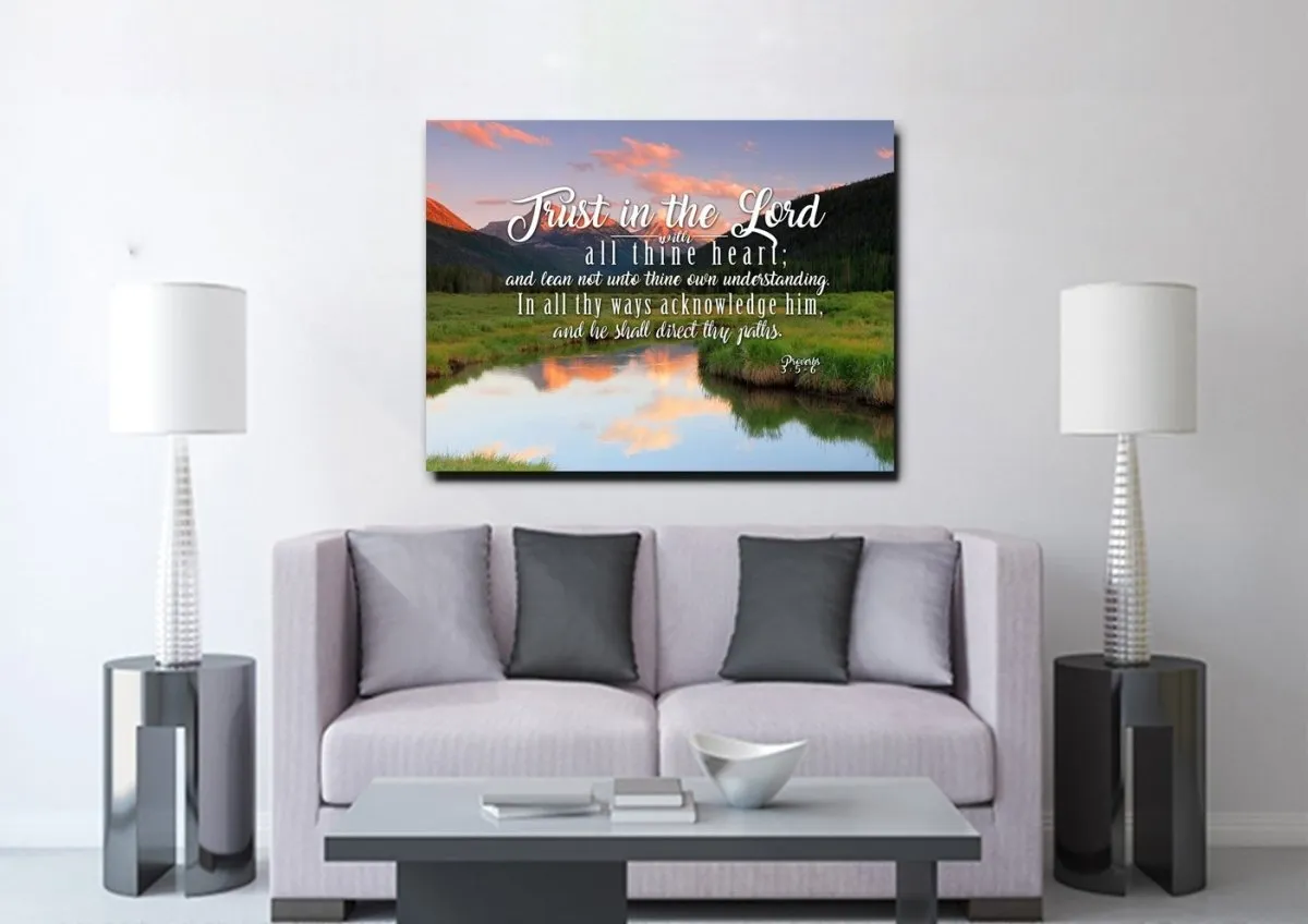 Proverbs 35-6 #38 Kjv 'Trust In The Lord With All Thine Heart' Christian Scripture Wall Art Canvas - Christian Canvas Wall Art