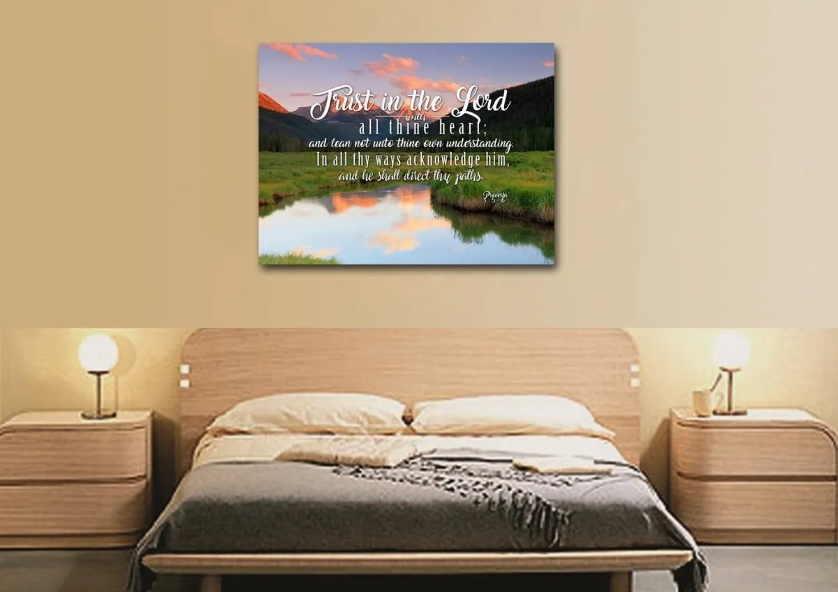 Proverbs 35-6 #38 Kjv 'Trust In The Lord With All Thine Heart' Christian Scripture Wall Art Canvas - Christian Canvas Wall Art
