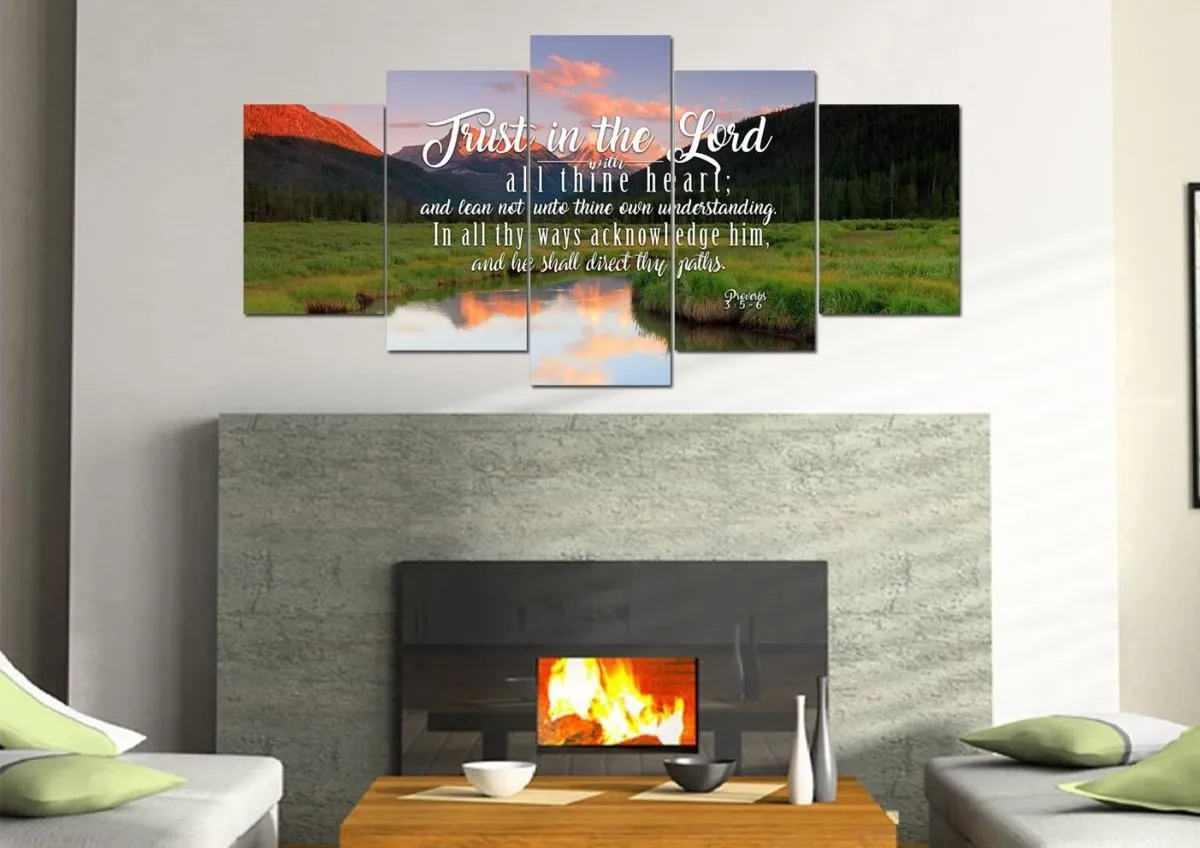 Proverbs 35-6 #38 Kjv 'Trust In The Lord With All Thine Heart' Christian Scripture Wall Art Canvas - Christian Canvas Wall Art