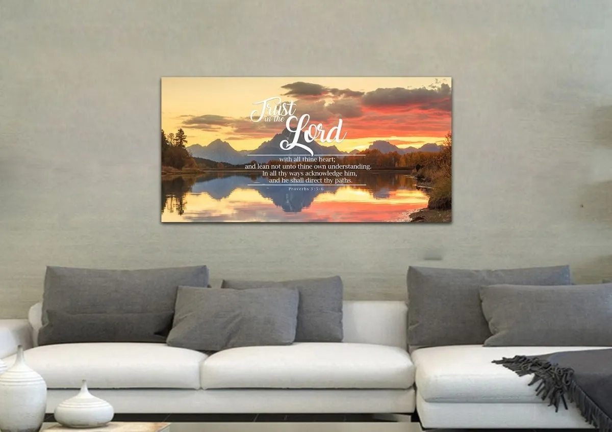 Proverbs 35-6 #39 Kjv 'Trust In The Lord With All Thine Heart' Christian Scripture Wall Art Canvas - Christian Canvas Wall Art