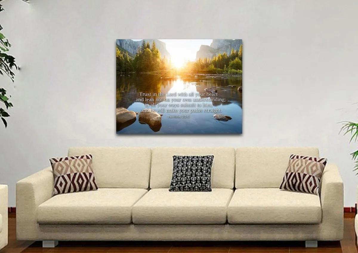 Proverbs 35-6 'Trust In The Lord With All Your Heart' Bible Verse Canvas Wall Art - Christian Canvas Wall Art