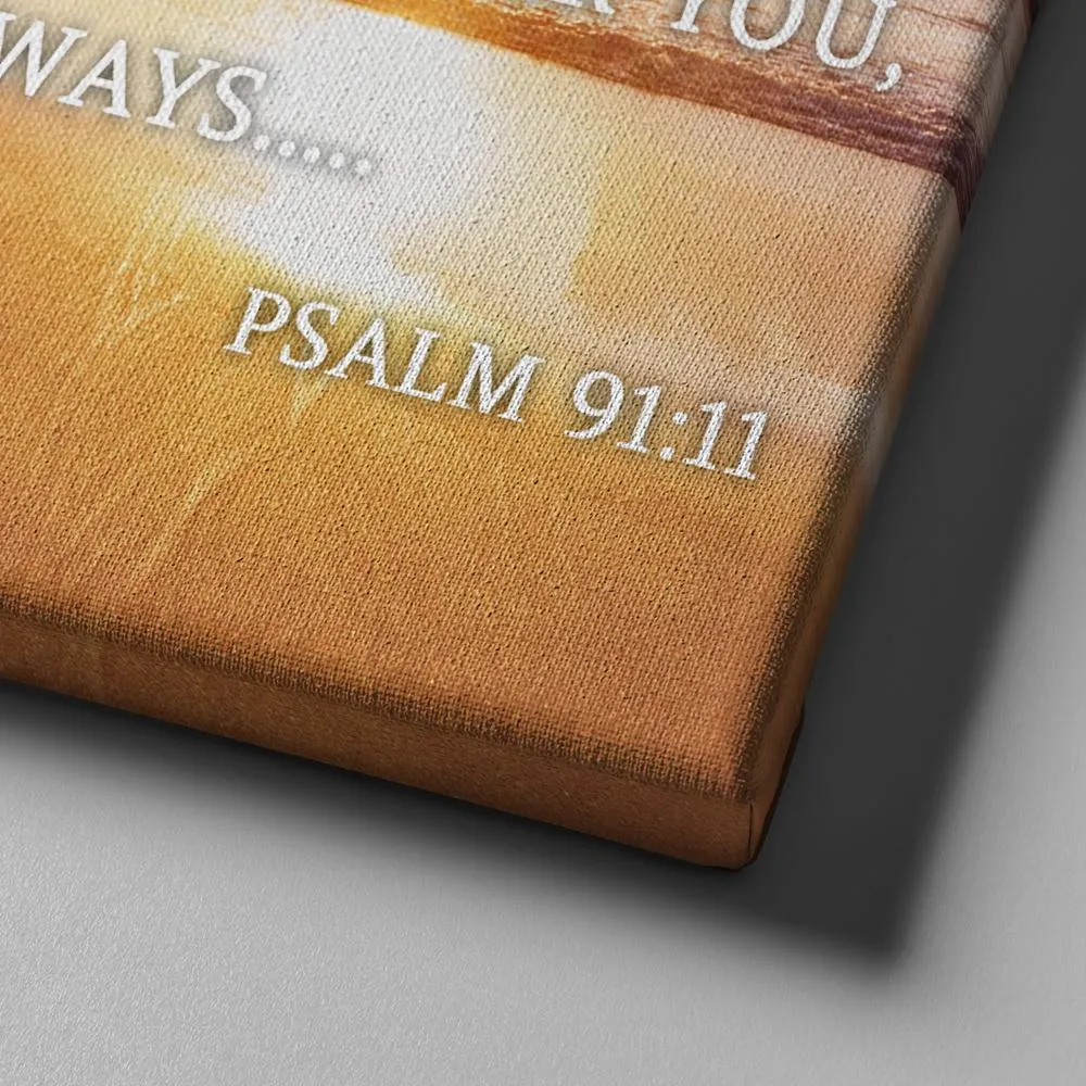 Psalm 9111 Angels Charge Over You & Beach Sunrise Wall Art - Christian Canvas Wall Art