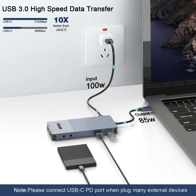 QGeeM 11 in 1 Type C Docking Station,USB C HUB Displayport Dual HDMI 4K@60Hz USB C Laptop Docking Station
