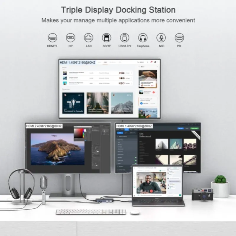 QGeeM 11 in 1 Type C Docking Station,USB C HUB Displayport Dual HDMI 4K@60Hz USB C Laptop Docking Station