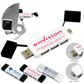 "FREEDOM" 2-IN-1 3 PORT MINI USB HUB WITH TYPE A & TYPE C ADAPTER