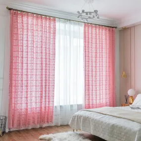 Raquel Pink Crochet Hollow Knitting Sheer Custom Curtain