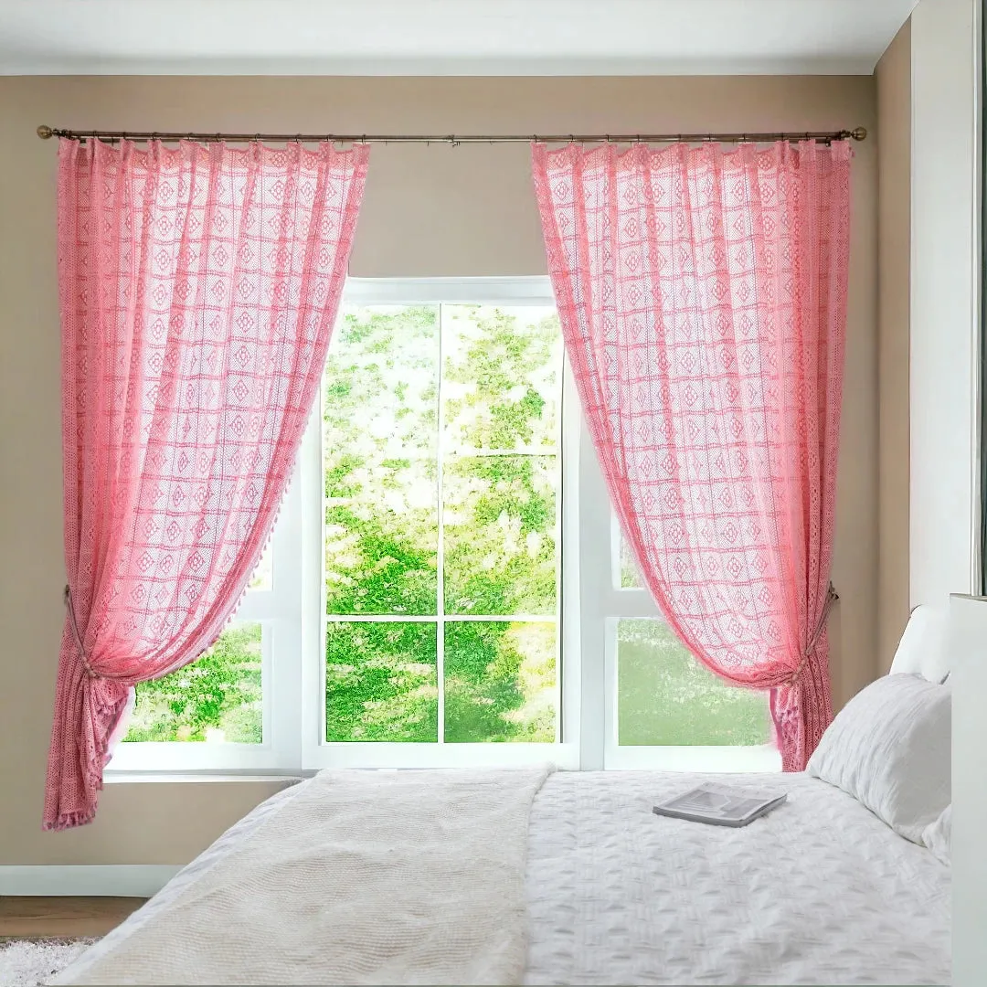 Raquel Pink Crochet Hollow Knitting Sheer Custom Curtain