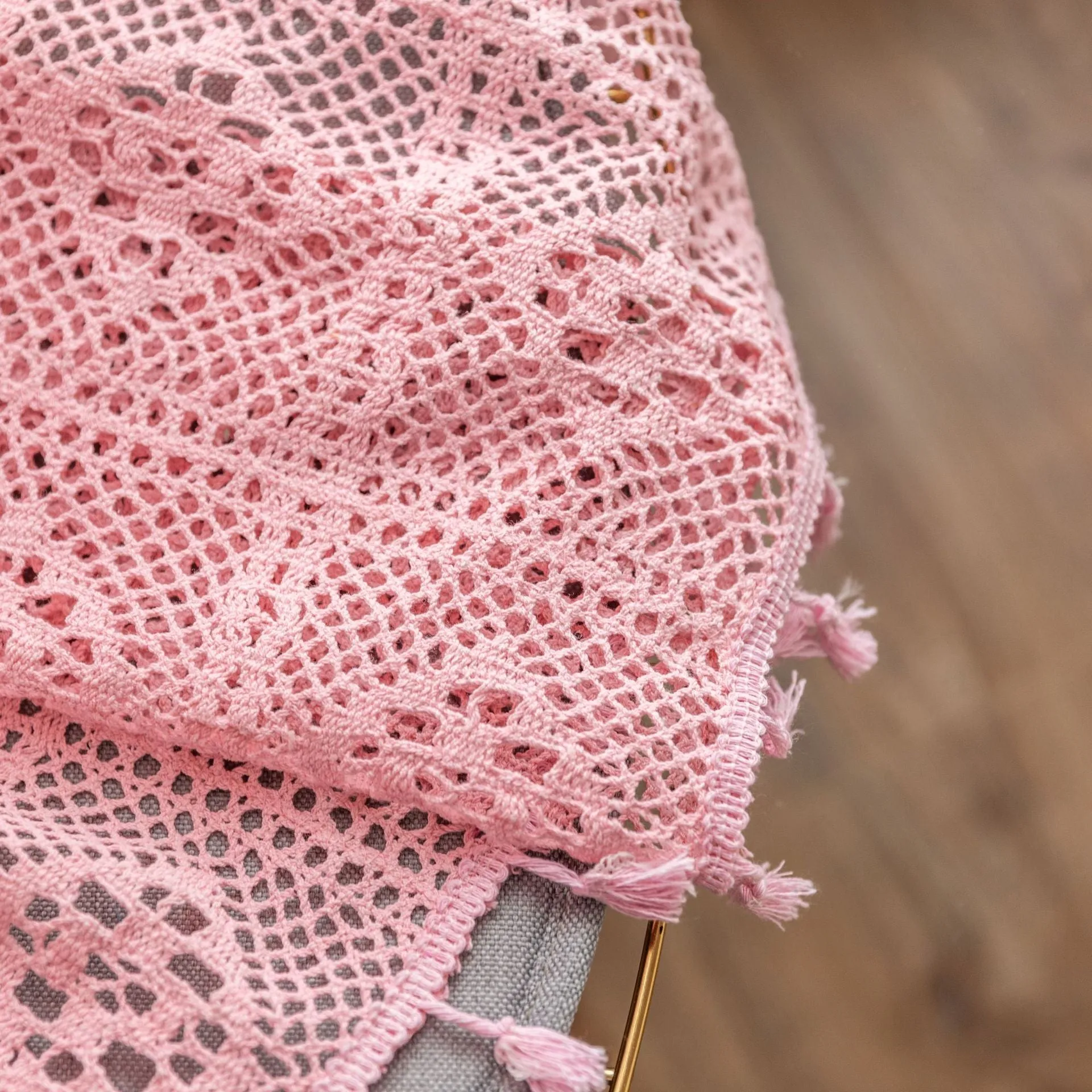Raquel Pink Crochet Hollow Knitting Sheer Custom Curtain
