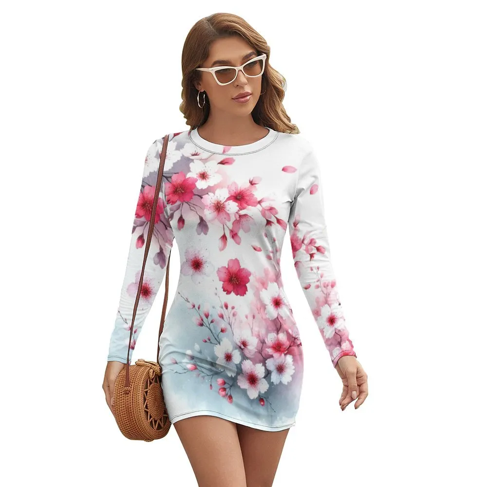 Sakura Blossoms Long Sleeve Dress leisure wear