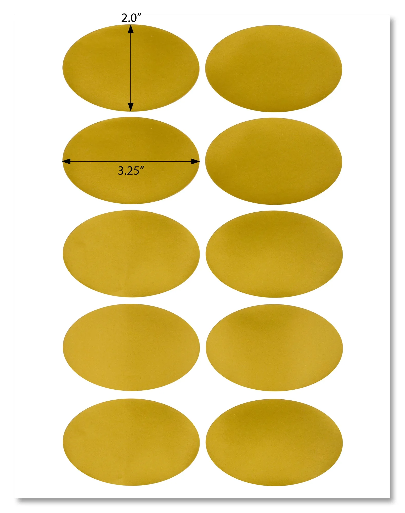 Shiny Gold Foil Oval Labels, 3.25" x 2", for Laser Printers with Template and Printing Instructions, 5 Sheets, 50 Labels (OG32)