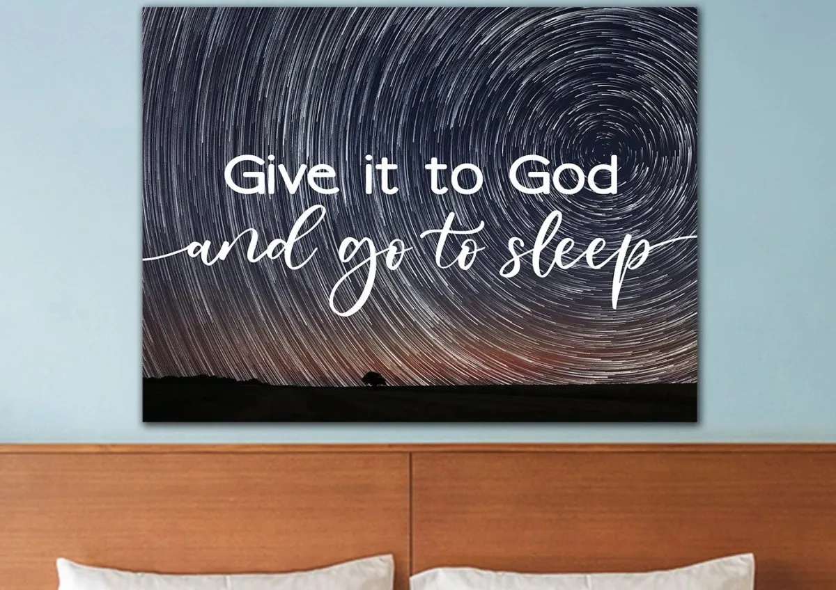 Swirly Stars Give It To God And Go To Sleep Sign, Wall Art & Decor - Christian Canvas Wall Art