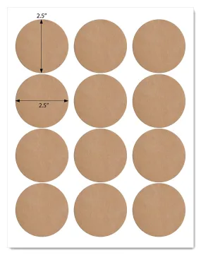 Textured Brown Kraft 2.5 inch Diameter Circle Labels for Laser and Inkjet Printers with Template and Printing Instructions, 5 Sheets, 60 Labels (BK25)