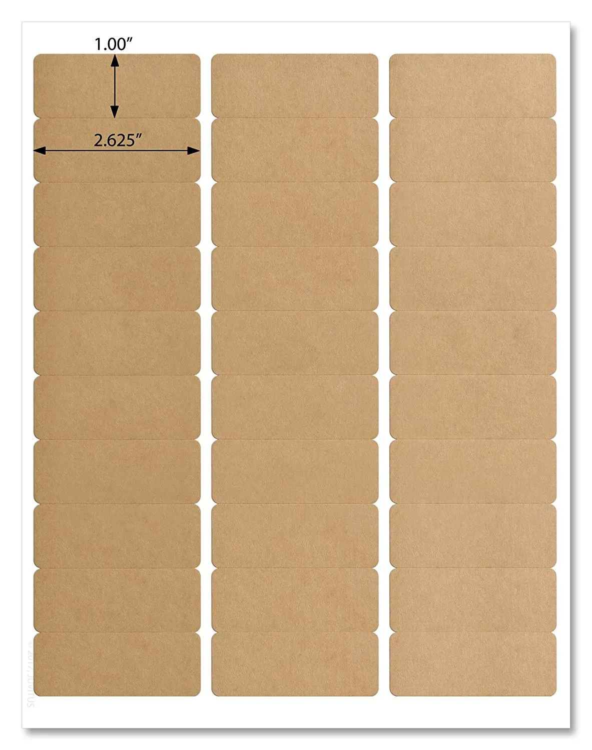 Textured Brown Kraft Address Labels, 2.625" x 1" Rounded Corner, with Downloadable Template and Printing Instructions, 5 Sheets, 150 Labels (MB26)