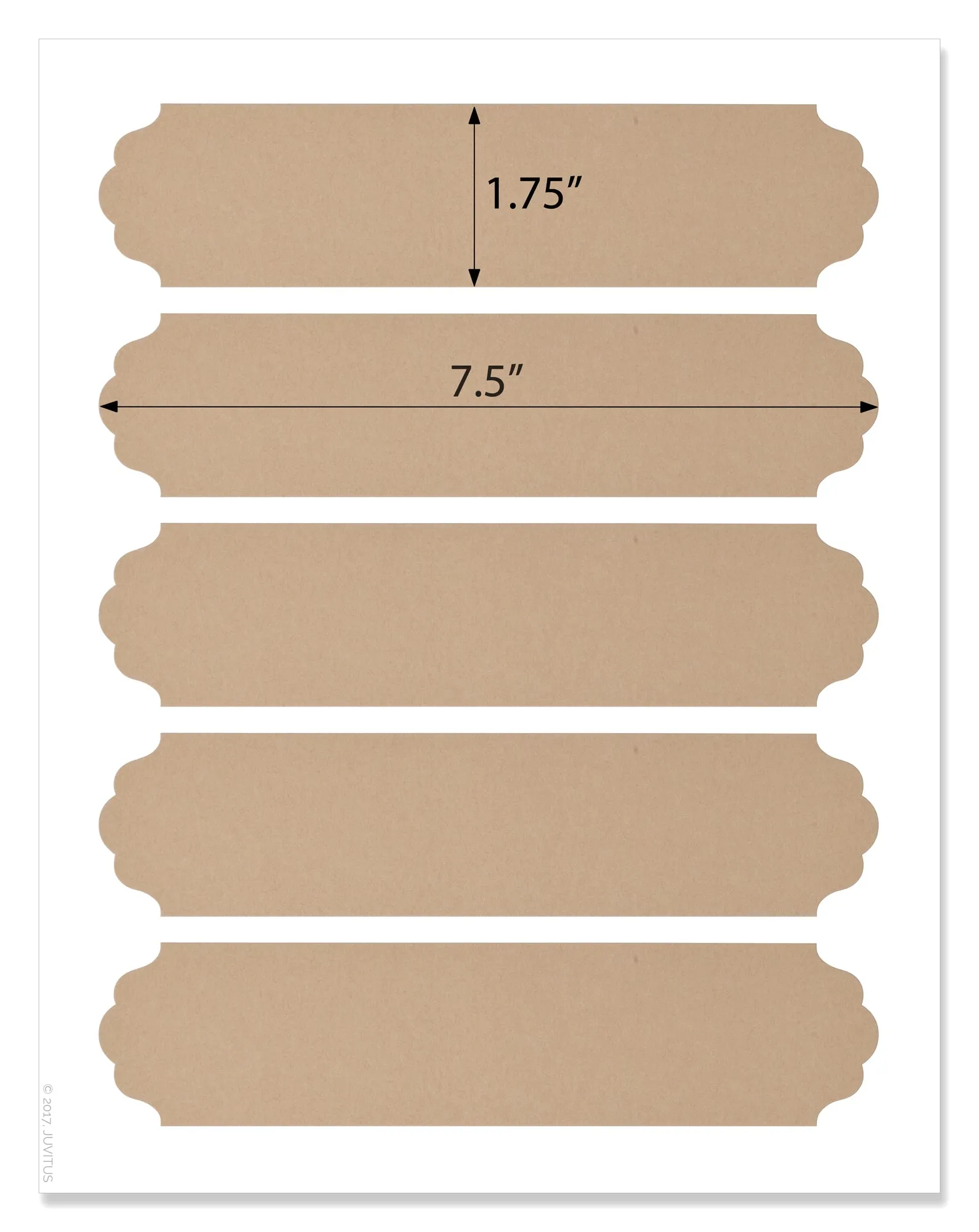 Textured Brown Kraft Decorative Wrap Around Labels, 7.5 x 1.75 Inches, for Inkjet and Laser Printers with Template and Printing Instructions, 5 Sheets, 25 Labels (DW75)
