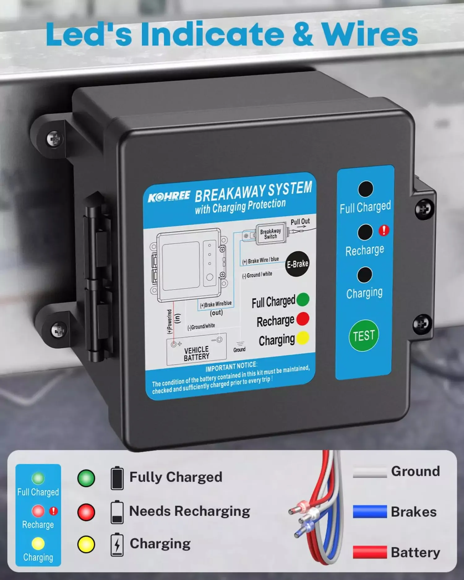 Trailer Brake Breakaway Kit With Charger