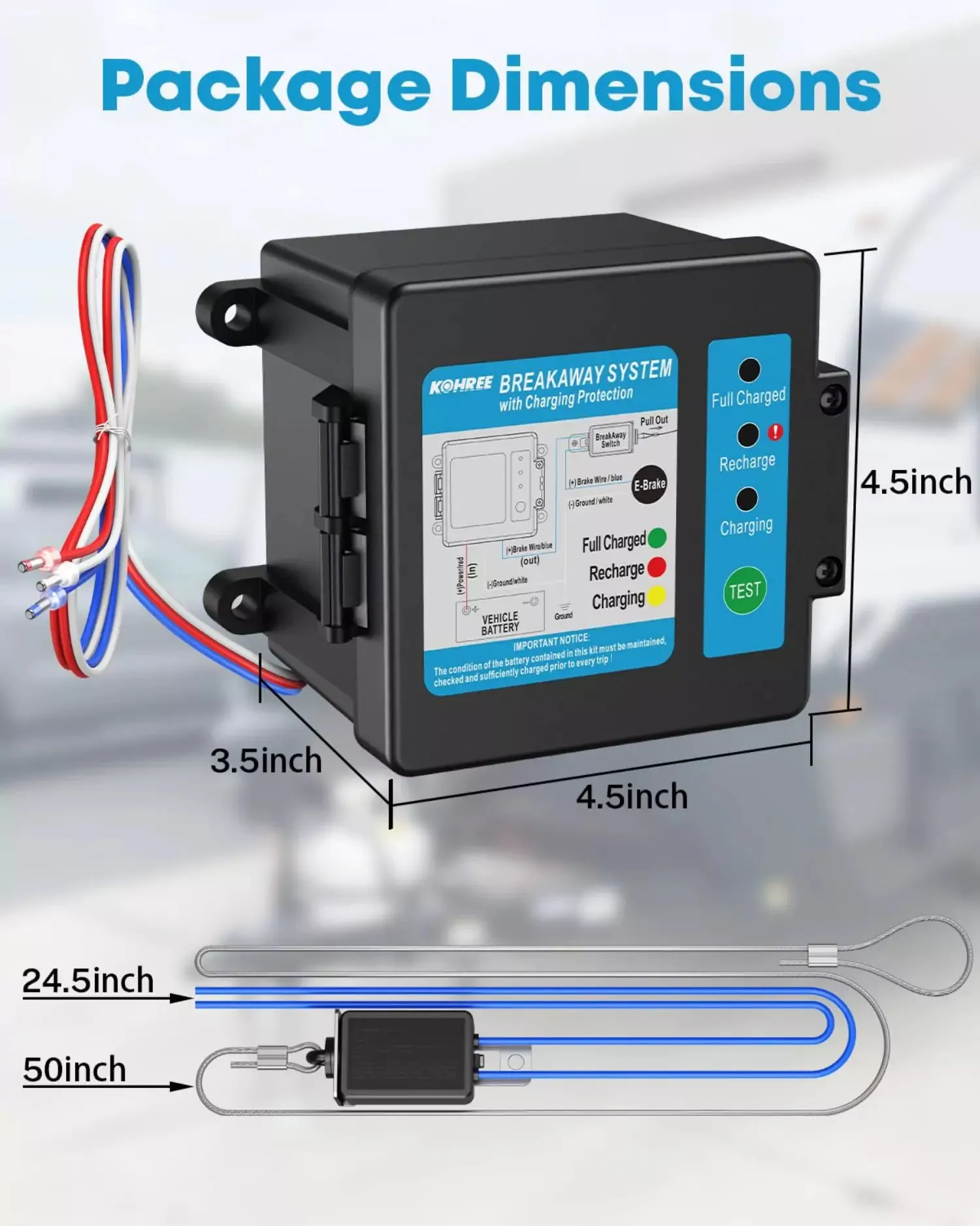 Trailer Brake Breakaway Kit With Charger
