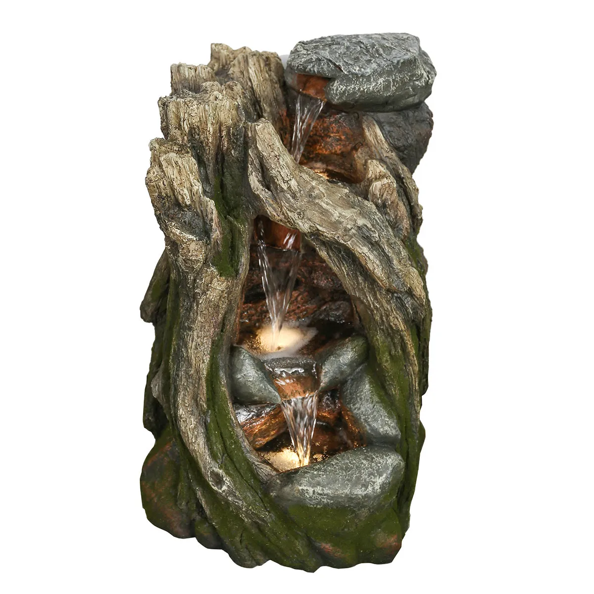 Treetrunk Waterfall Fountain With 3 Ww Leds
