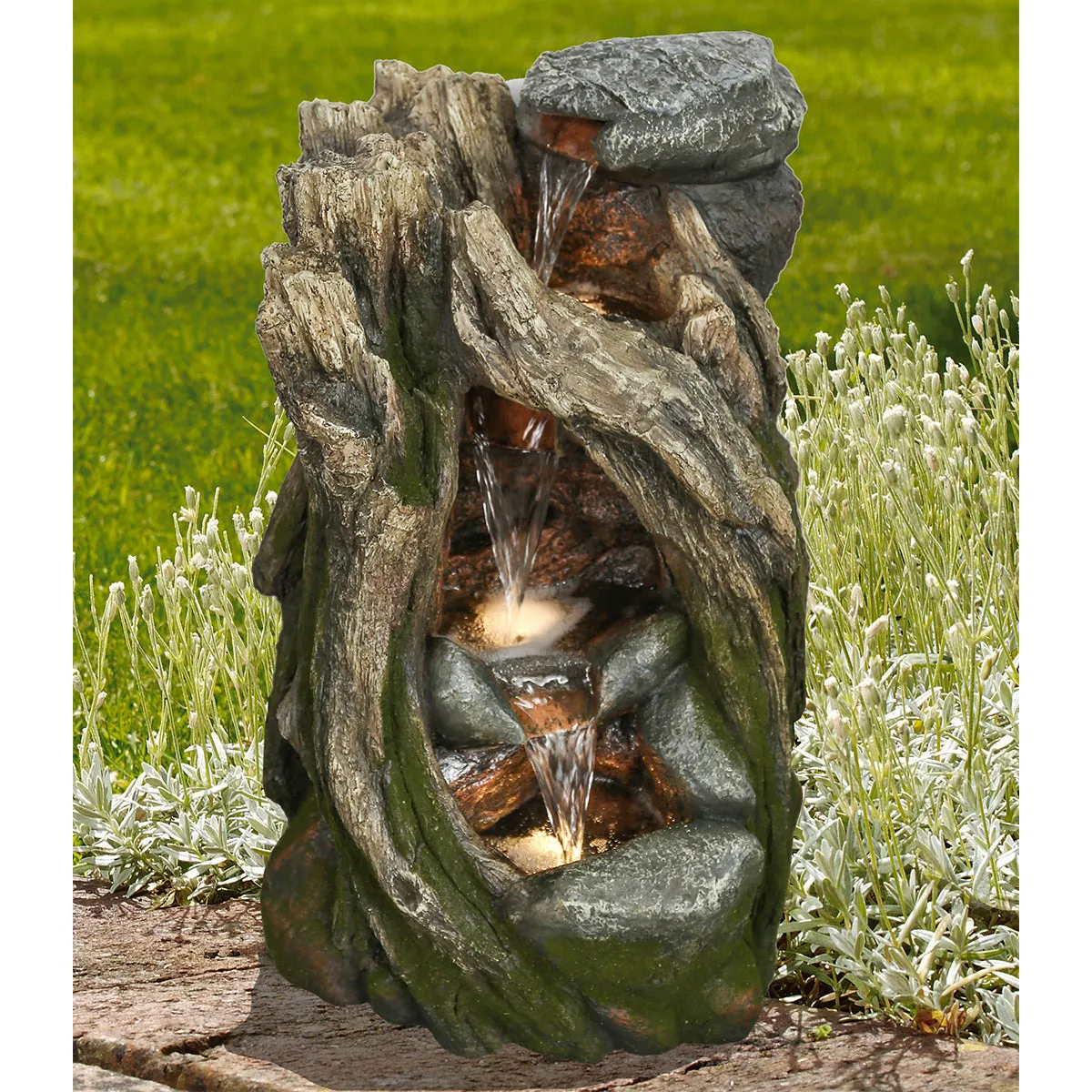 Treetrunk Waterfall Fountain With 3 Ww Leds