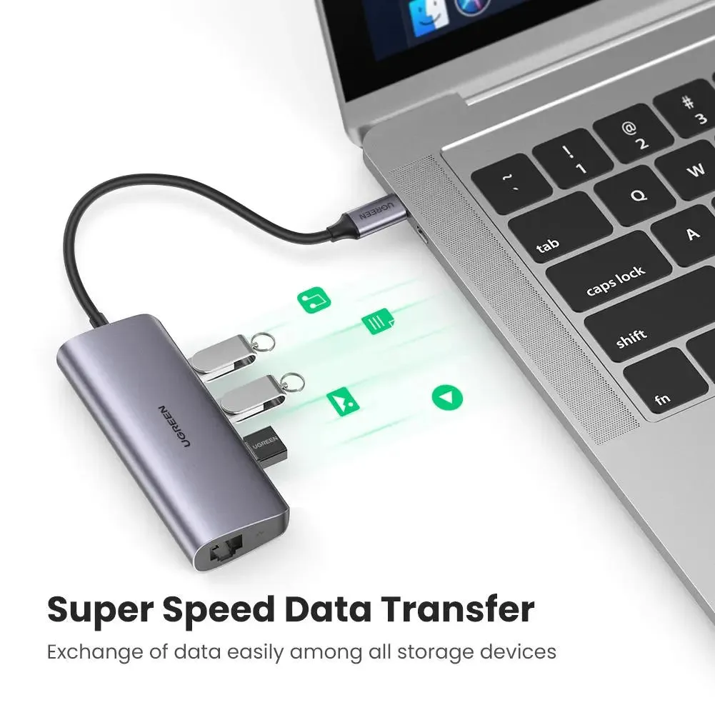 UGREEN 60718 USB C Hub Type C to 3 Port USB 3.0 Dock with Gigabit Ethernet Adapter Micro USB Power