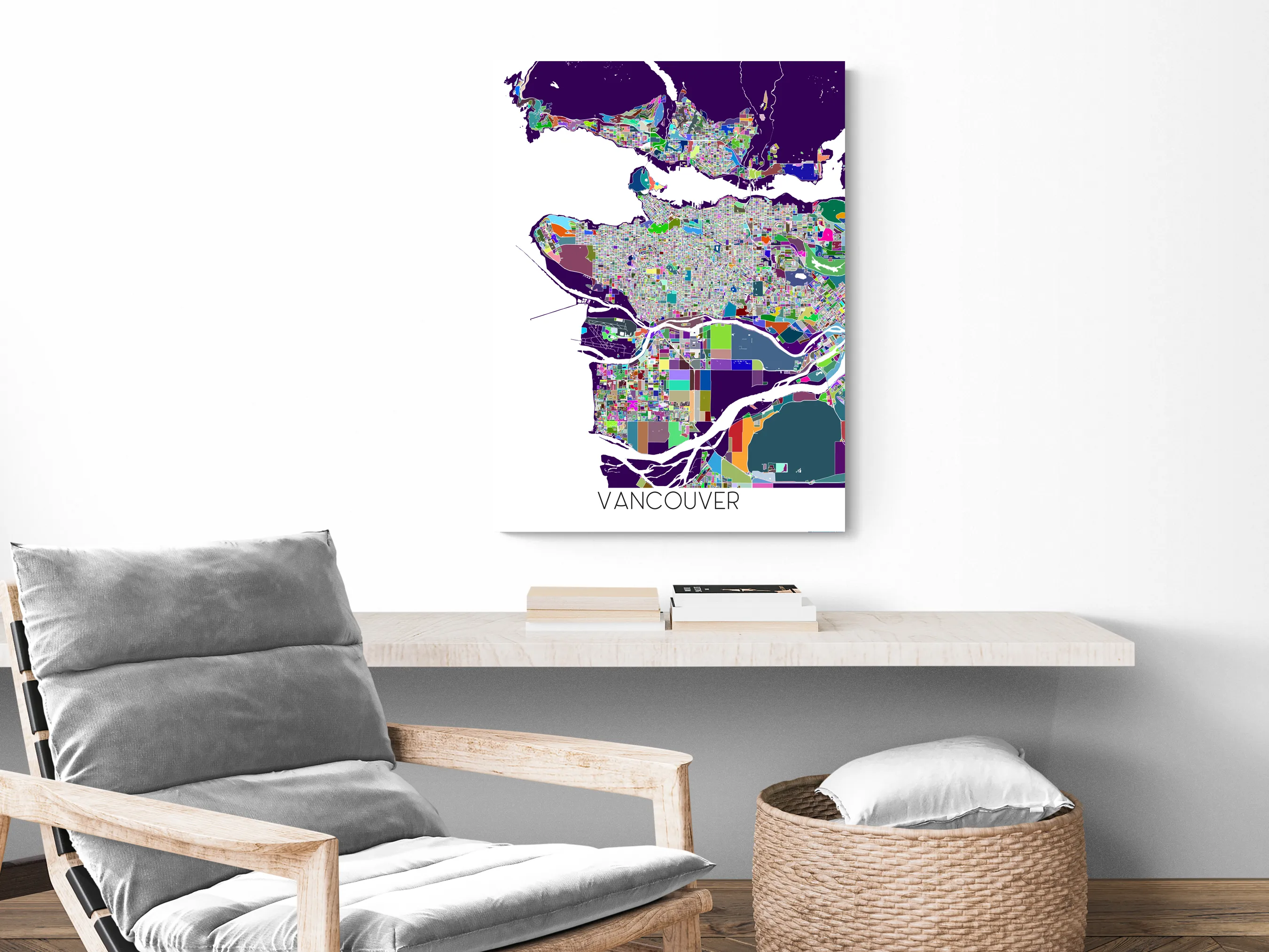 Vancouver City Street Map Print, Colourful Multi Color Geometric Poster, BC Canada