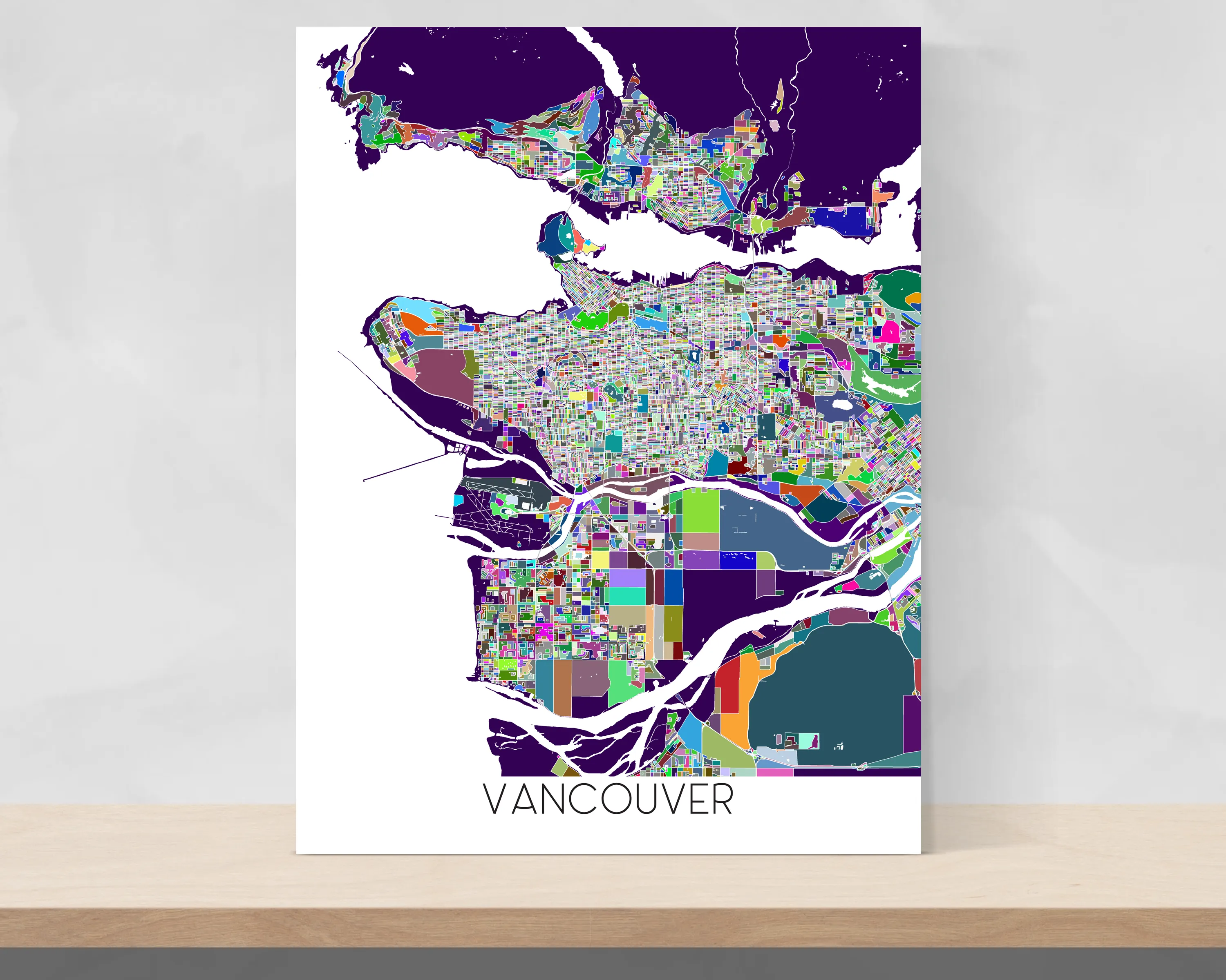 Vancouver City Street Map Print, Colourful Multi Color Geometric Poster, BC Canada