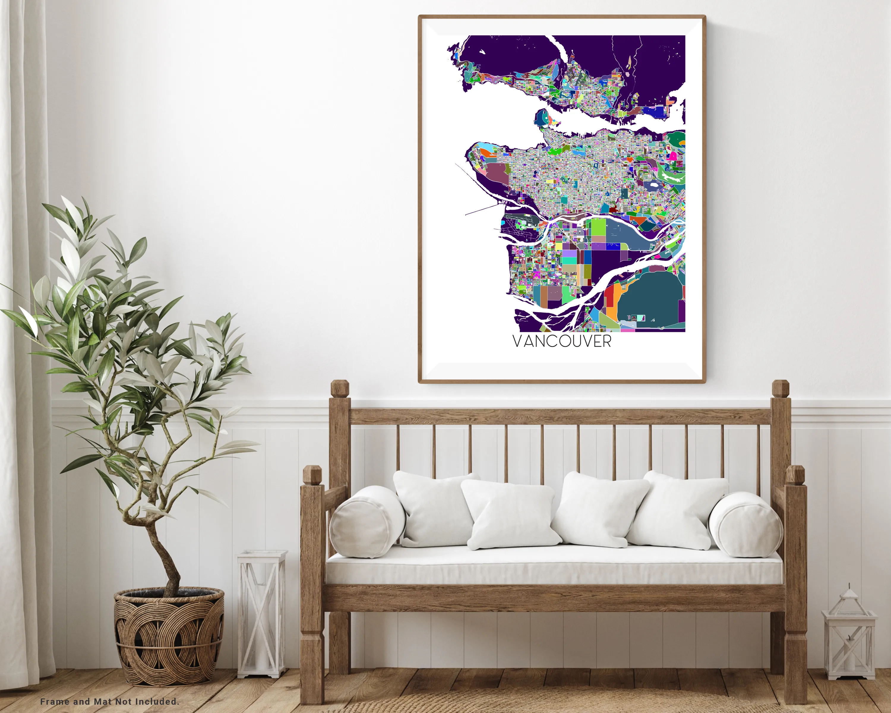 Vancouver City Street Map Print, Colourful Multi Color Geometric Poster, BC Canada