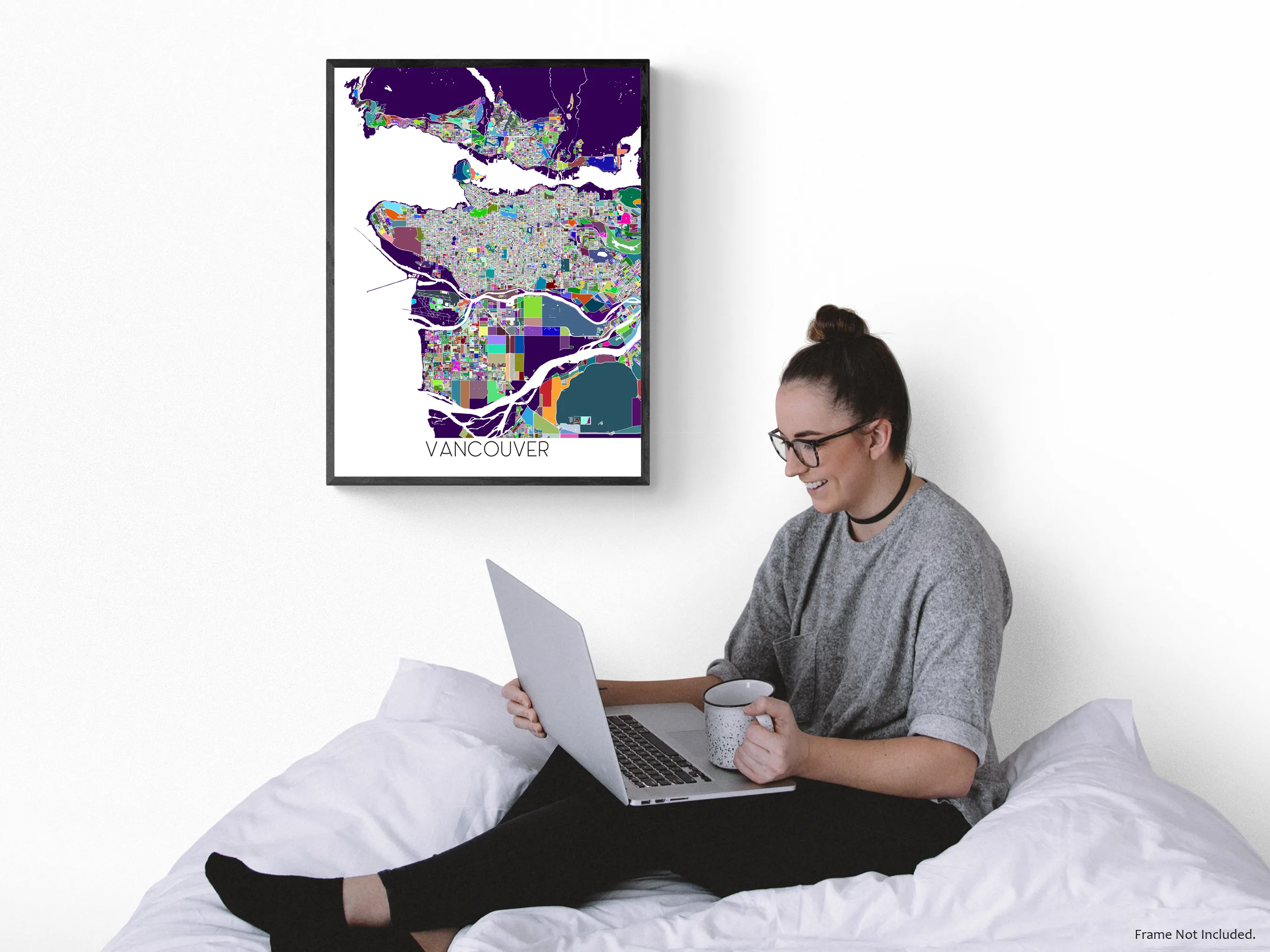 Vancouver City Street Map Print, Colourful Multi Color Geometric Poster, BC Canada