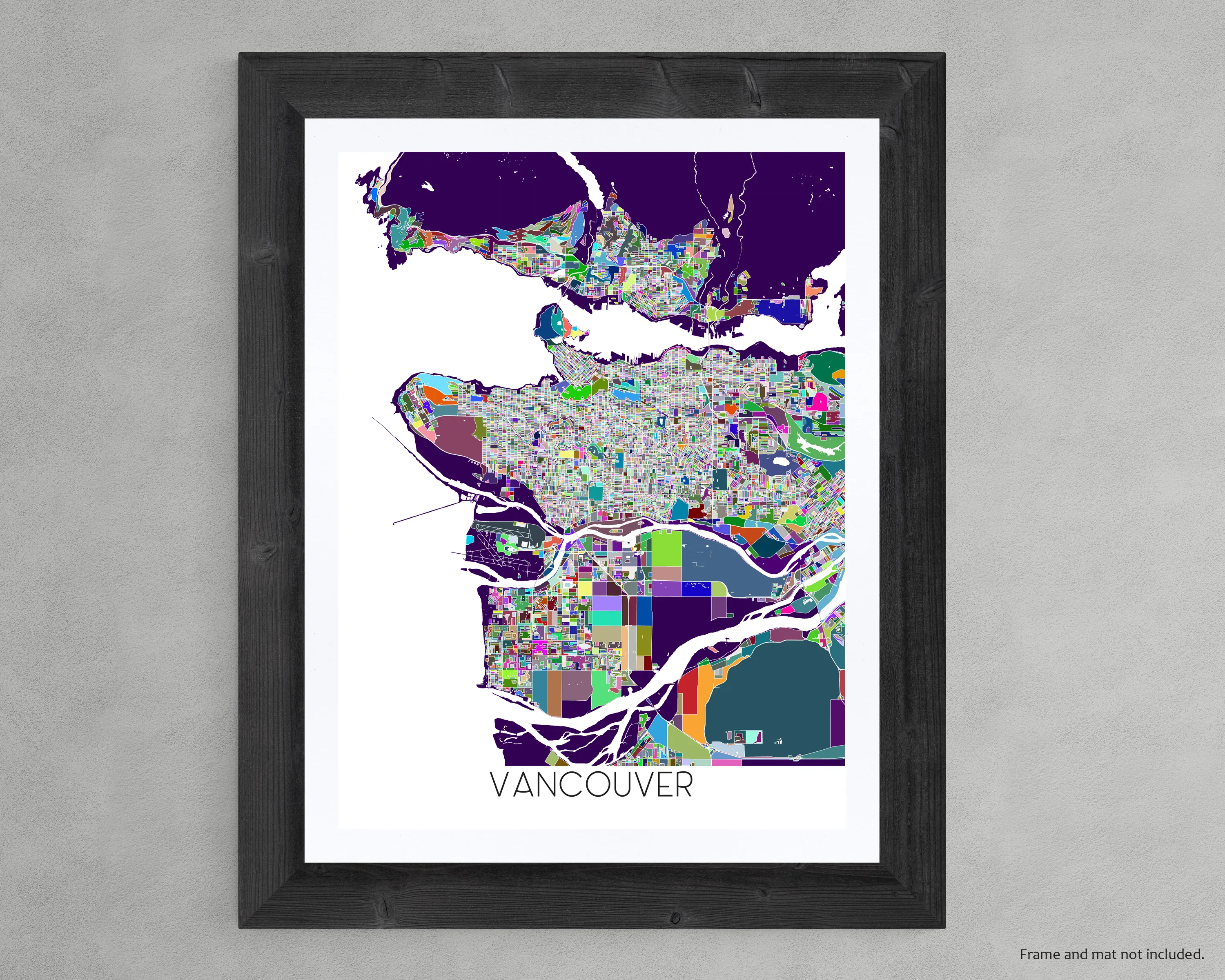 Vancouver City Street Map Print, Colourful Multi Color Geometric Poster, BC Canada