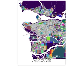 Vancouver City Street Map Print, Colourful Multi Color Geometric Poster, BC Canada
