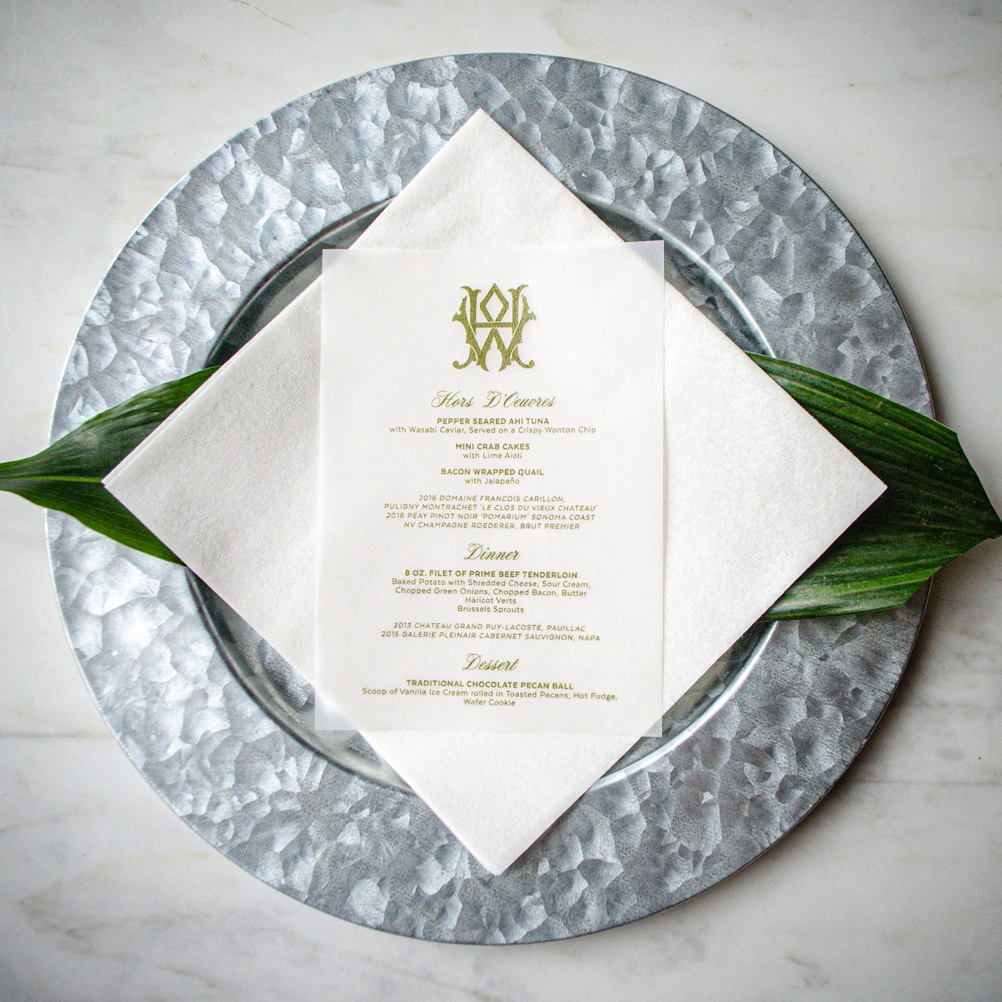 Vellum Wedding Menu