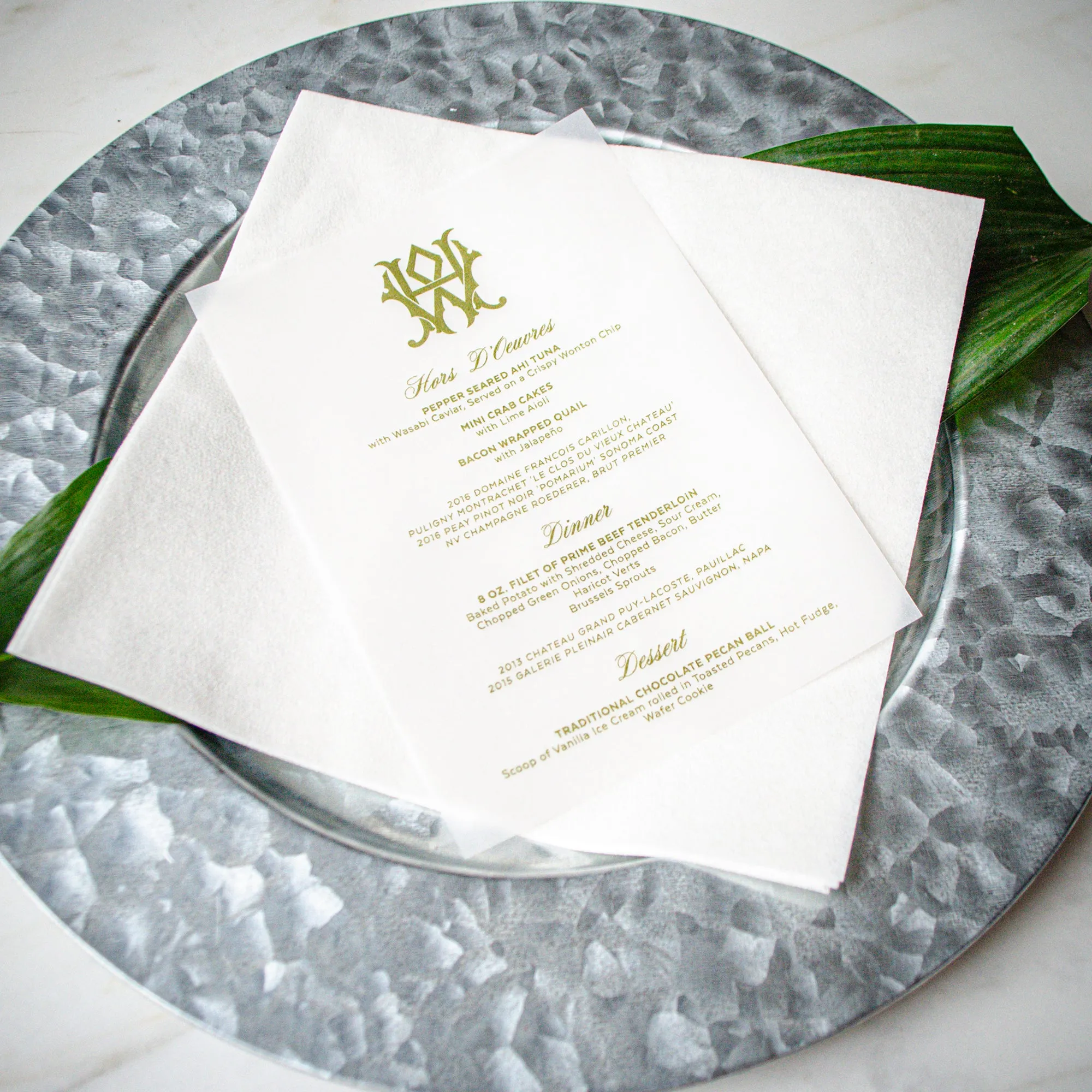 Vellum Wedding Menu