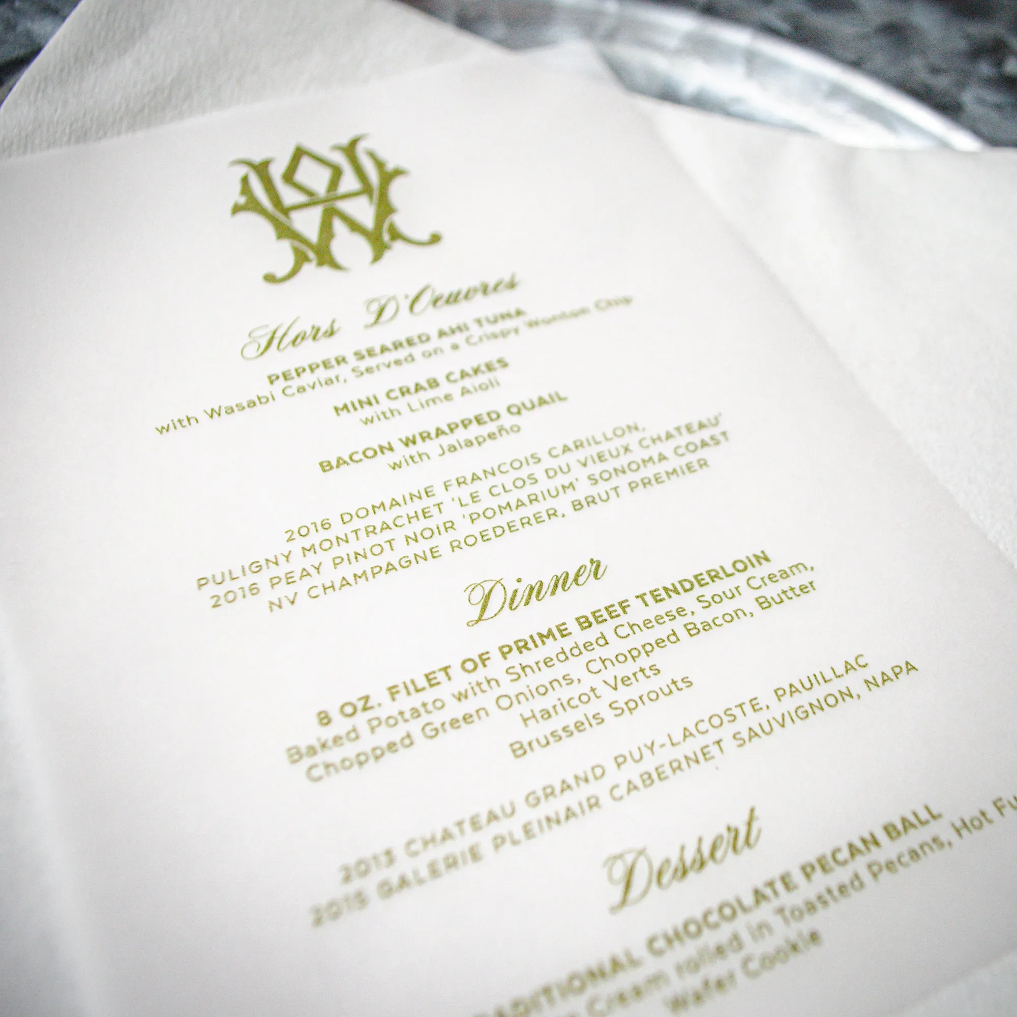 Vellum Wedding Menu