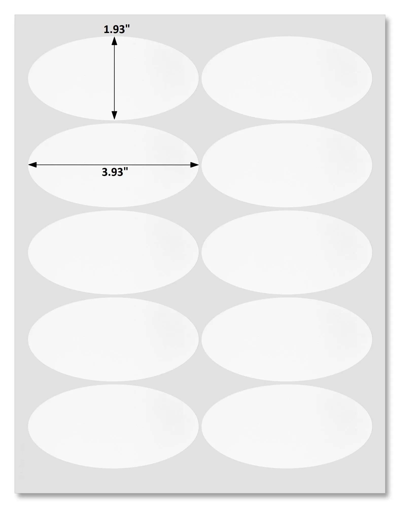 Waterproof White Matte 3.93" x 1.93" Oval Labels for Laser Printers with Template and Printing Instructions, 5 Sheets, 50 Labels (OV39)