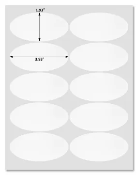 Waterproof White Matte 3.93" x 1.93" Oval Labels for Laser Printers with Template and Printing Instructions, 5 Sheets, 50 Labels (OV39)