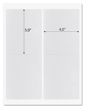 White Matte Rectangle Labels, 4 x 5 Inches, with Template and Printing Instructions, 5 Sheets, 20 Labels (XR45)