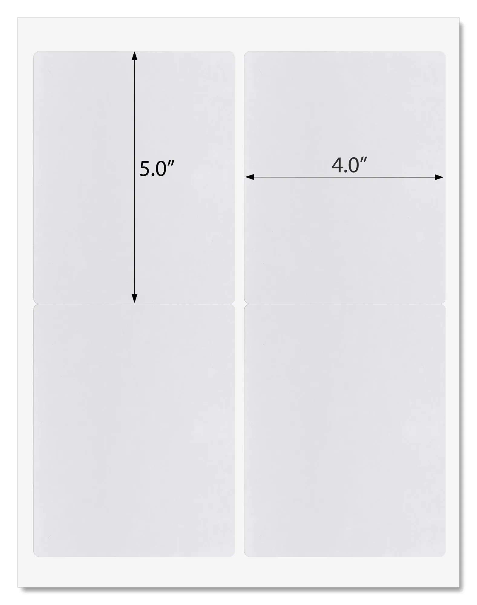 White Matte Rectangle Labels, 4 x 5 Inches, with Template and Printing Instructions, 5 Sheets, 20 Labels (XR45)